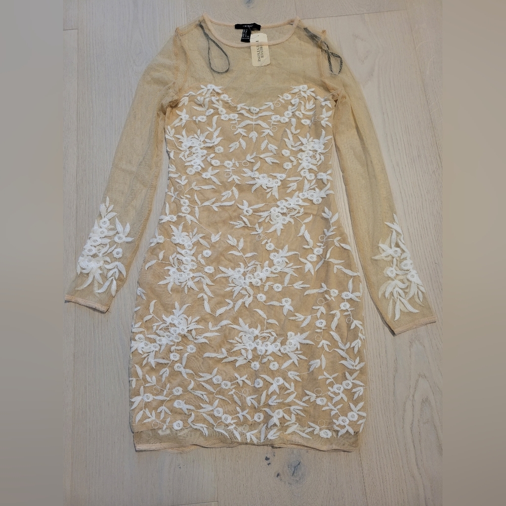 NWT Forever 21 Nude Embroidered Lace Illusion Mini Dress